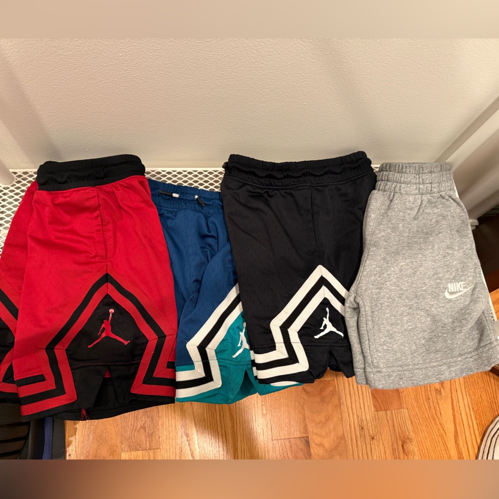 Bundle - 4 Nike Kids' Shorts - Red, Blue, Black, Gray size Sm/8-10